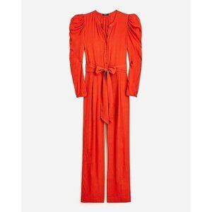 J CREW Puff Sleeve Casual Jumpsuit Straight Fit RED ORANGE Drapey Size 4 NEW